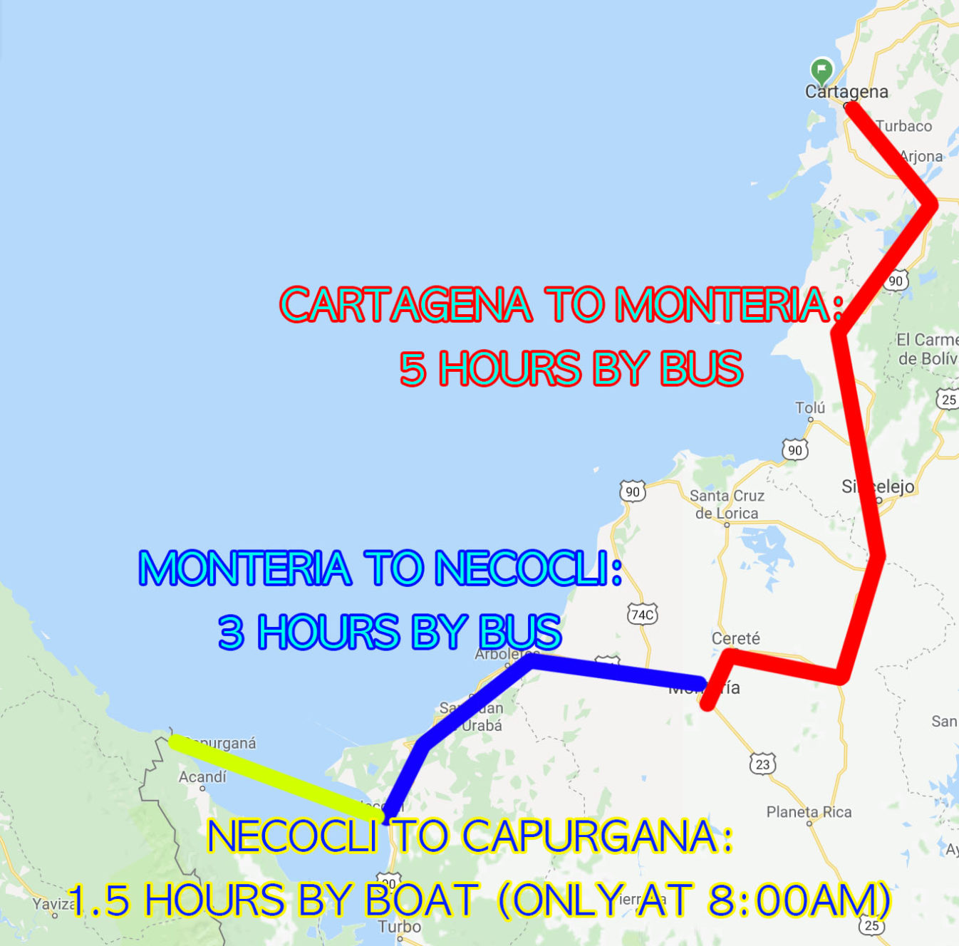 how to get to Capurgana from Cartagena via necocli